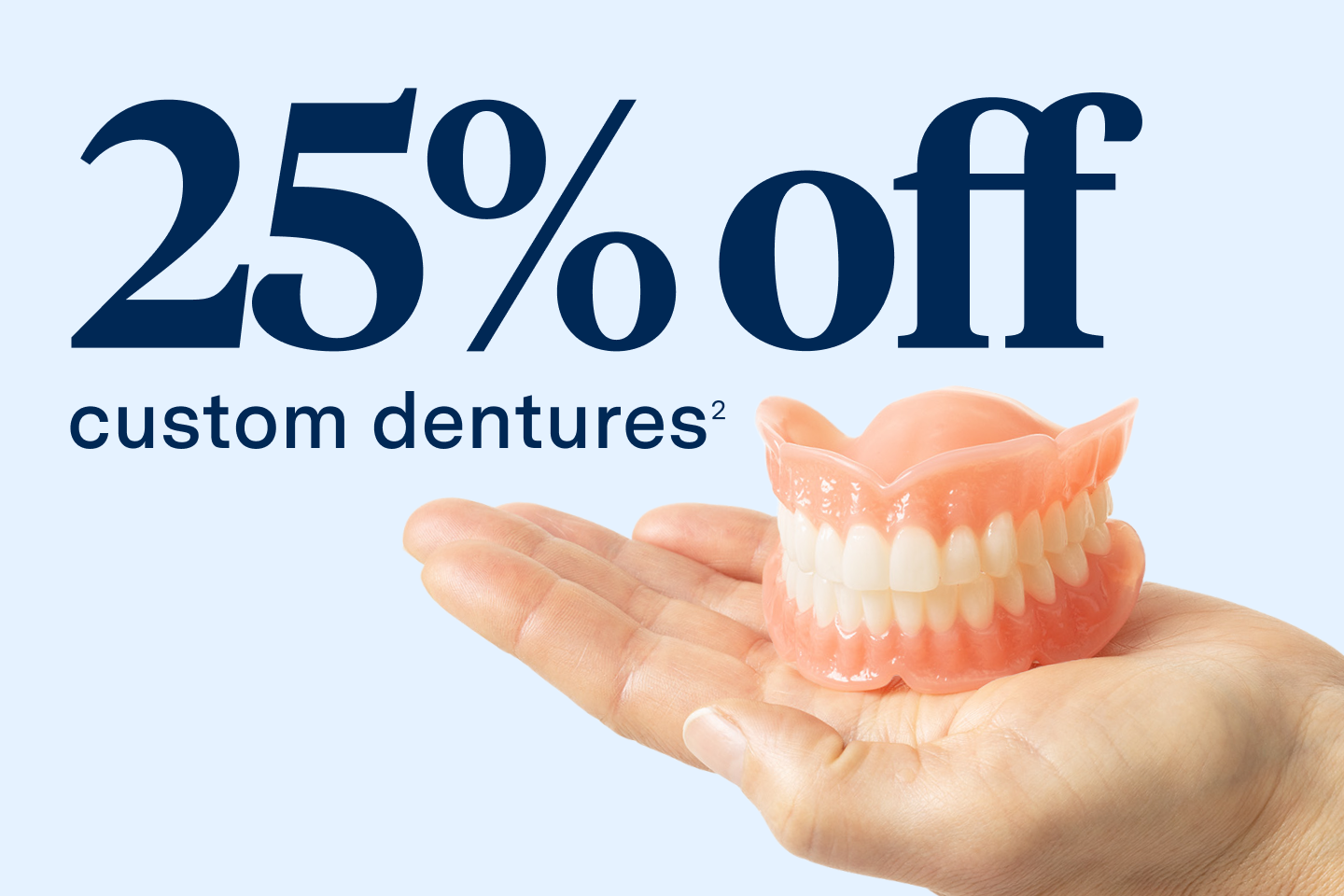 Aspen Dental advertisement showcasing replacement dentures starting at $299, featuring a partial denture model against a light blue background.